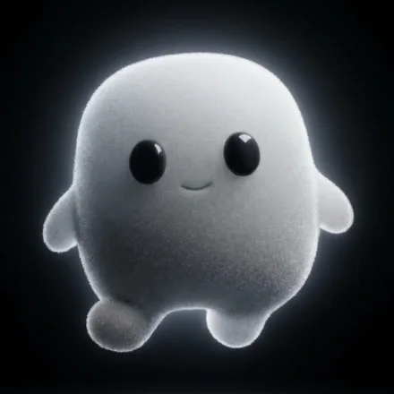 Ready, the second mascot: a small soft white character
