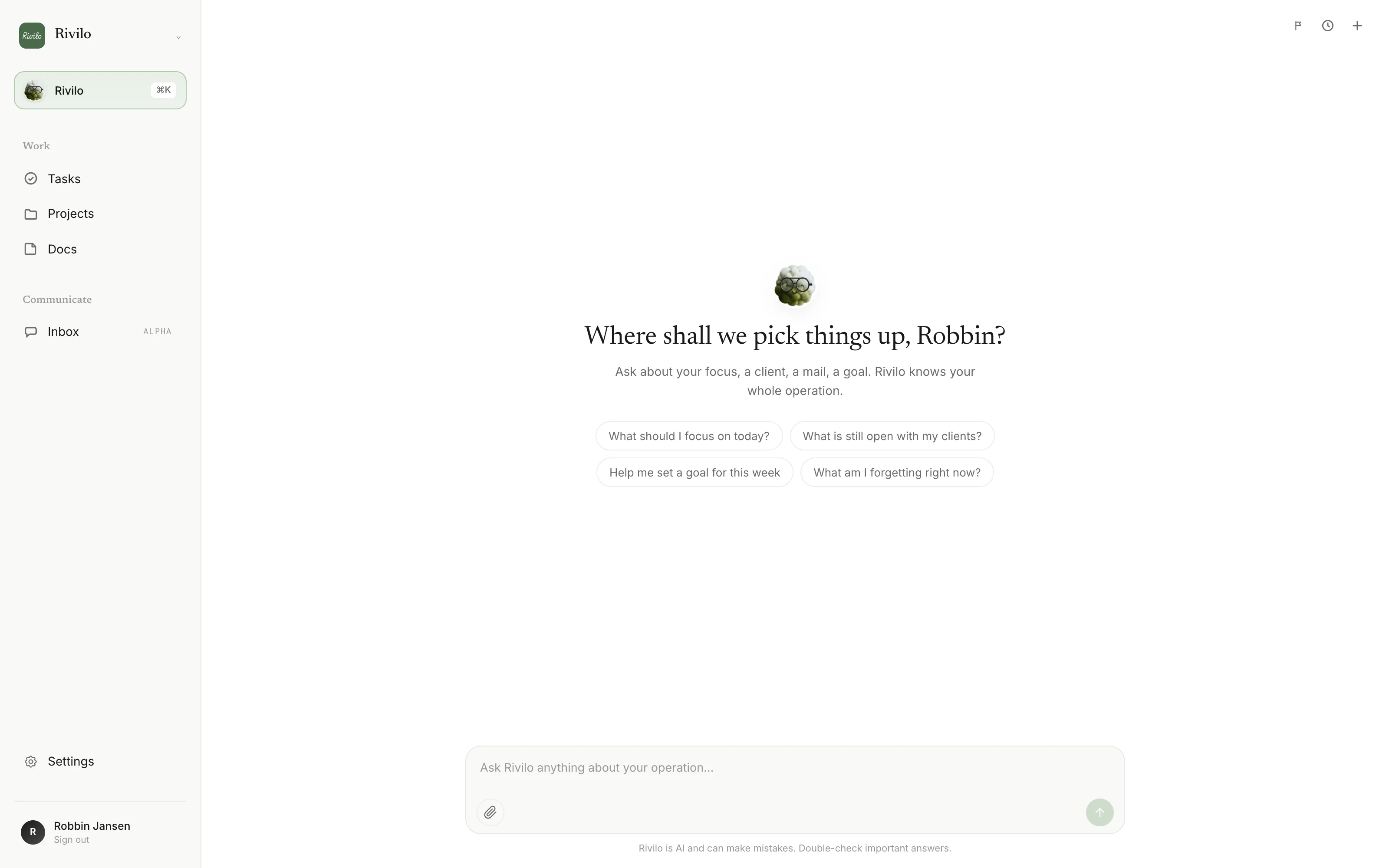 The Rivilo page, asking where to pick things up